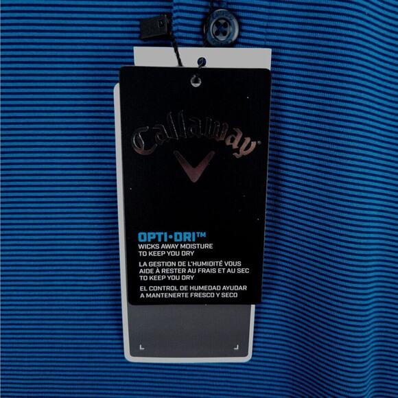 Callaway Golf Polo Opti-Dri Mens XXL Shirt Blue Black Striped 3-Button New Tags - Picture 6 of 12